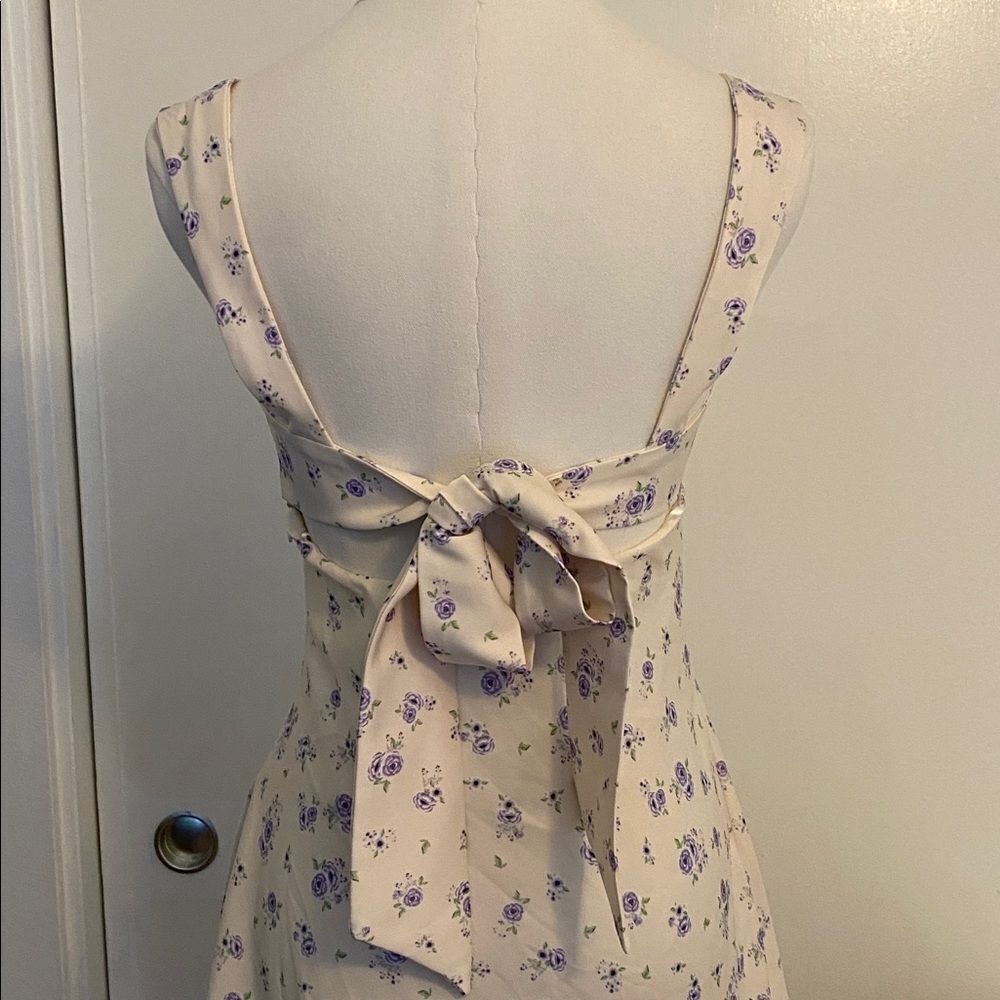 Zara Cream Floral Satin Effect Mini Dress with Back Tie Size XS - Picture 8 of 14